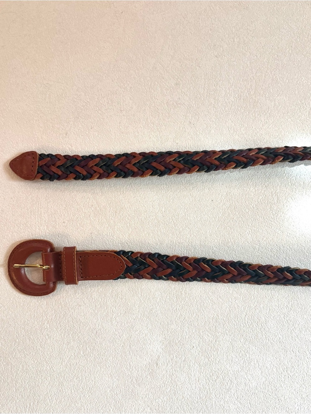 Women’s Vintage Multicolor Braided Leather Belt Brown Burgundy Olive 90s, Size M
